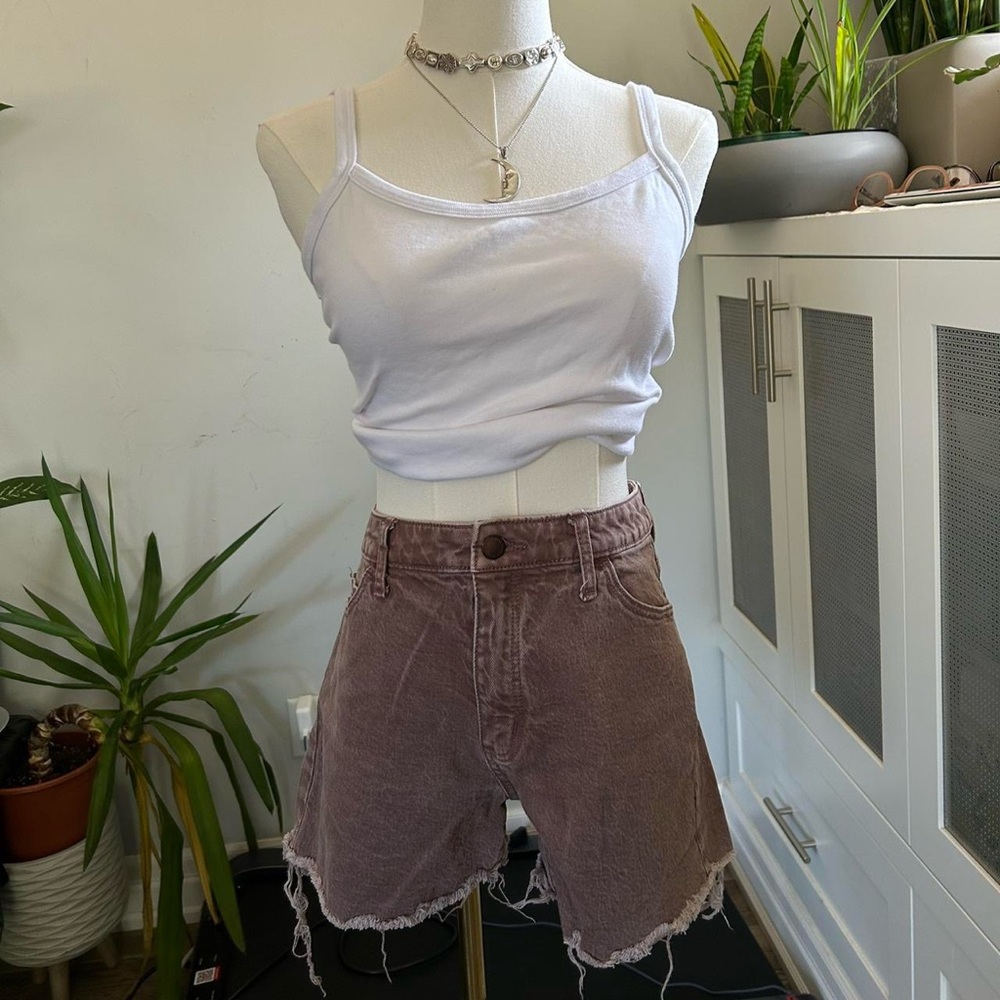 Brown distressed cutoff shorts mom jeans 90s